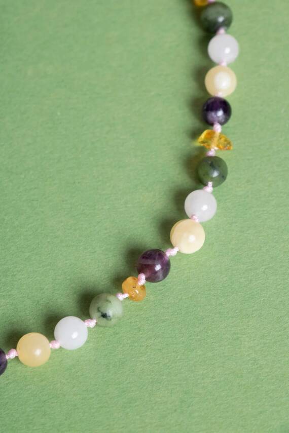 Sertifikalı Bebek Kehribar Kolye- Ametist-kehribar-kalsit-yeşim-pembe Kuvars - 6