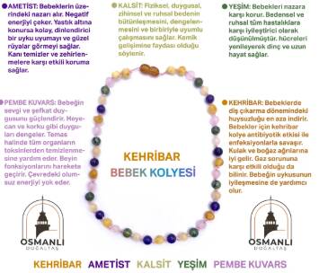 Sertifikalı Bebek Kehribar Kolye- Ametist-kehribar-kalsit-yeşim-pembe Kuvars - Osmanlı Doğaltaş