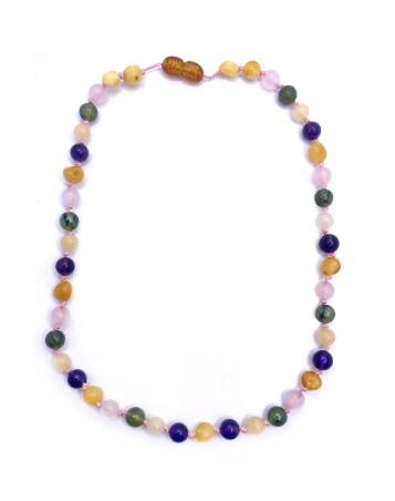 Sertifikalı Bebek Kehribar Kolye- Ametist-kehribar-kalsit-yeşim-pembe Kuvars - 2