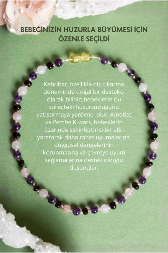 Sertifikalı Bebek Kehribar Kolye-ametist-kehribar-pembe Kuvars (33-35 CM) - 2