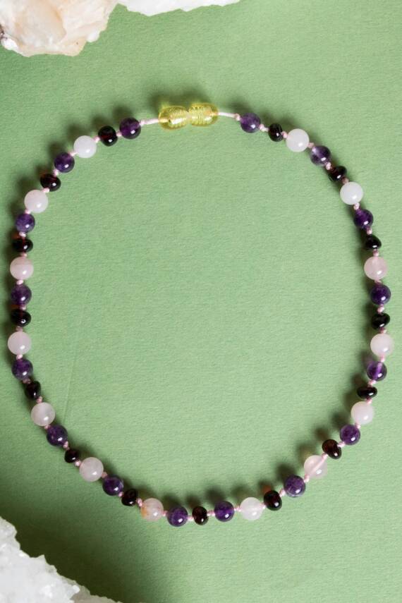 Sertifikalı Bebek Kehribar Kolye-ametist-kehribar-pembe Kuvars (33-35 CM) - 4