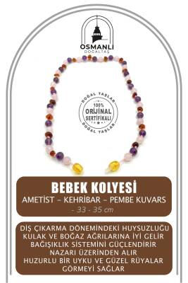 Sertifikalı Bebek Kehribar Kolye-ametist-kehribar-pembe Kuvars (33-35 CM) - Osmanlı Doğaltaş