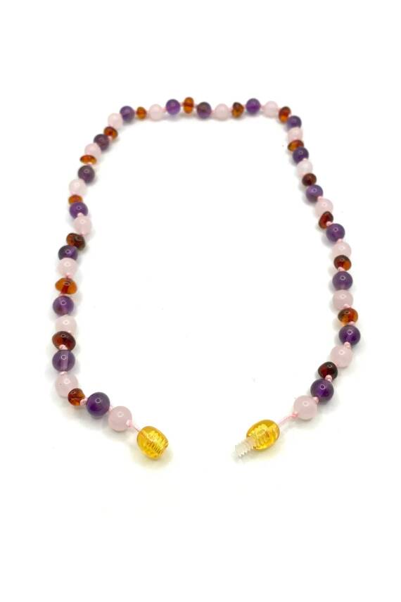 Sertifikalı Bebek Kehribar Kolye-ametist-kehribar-pembe Kuvars (33-35 CM) - 3