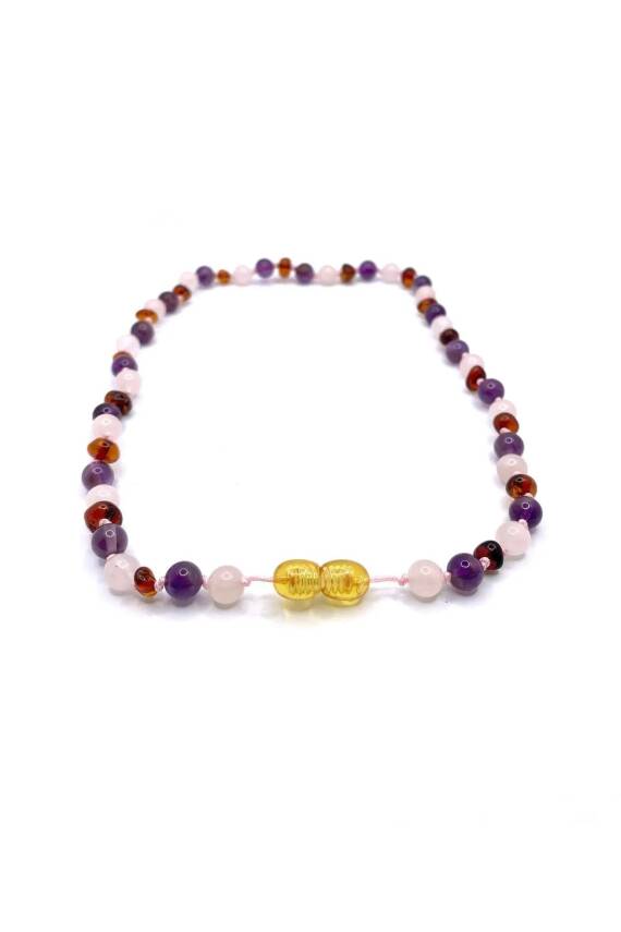 Sertifikalı Bebek Kehribar Kolye-ametist-kehribar-pembe Kuvars (33-35 CM) - 4