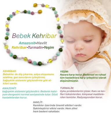 Sertifikalı Bebek Kehribar Kolye-kehribar-amazonit-yeşim-havlit-turmalin M082 - Osmanlı Doğaltaş