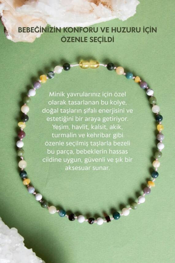Sertifikalı Bebek Kehribar Kolye-Kehribar, Yeşim, Havlit, Kalsit, Hint Akik, Yosunlu Akik - 2
