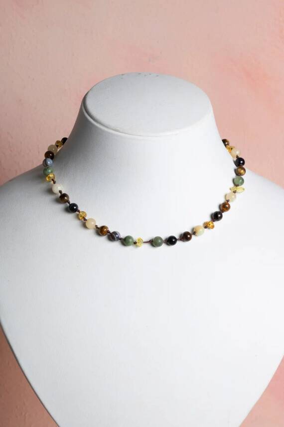 Sertifikalı Bebek Kehribar Kolye Kehribar - Yeşim - Kaplan Gözü - Kahve Göz Akik- Kalsit - 5