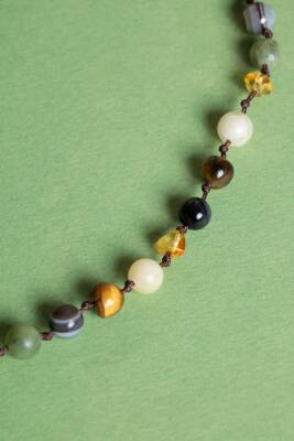 Sertifikalı Bebek Kehribar Kolye Kehribar - Yeşim - Kaplan Gözü - Kahve Göz Akik- Kalsit - 6