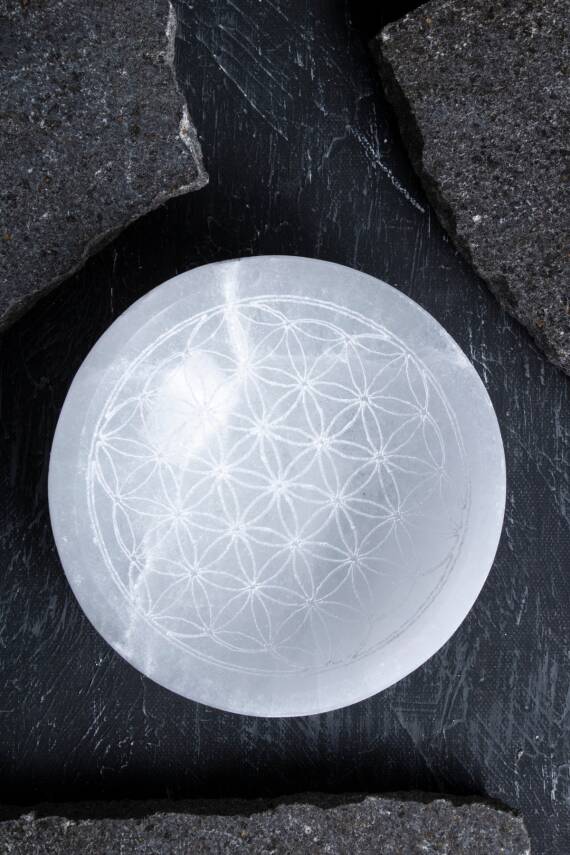 Sertifikalı Beyaz Motifli Selenit Tabak - 1