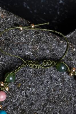 Sertifikalı Boğa Burcu Doğal Taş Makrome Bileklik - 4