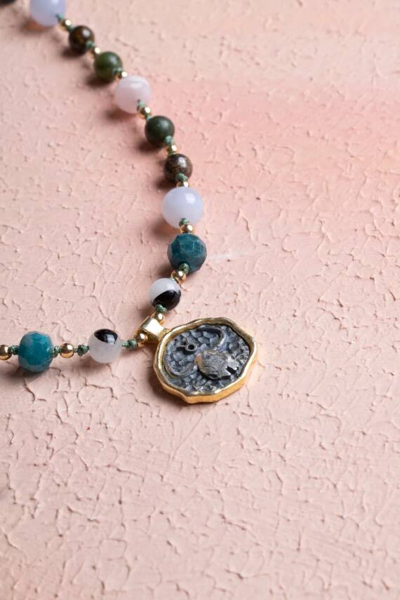 Sertifikalı Boğa Burcu Doğal Taş Makrome Kolye - 4