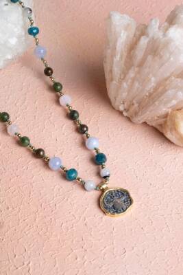 Sertifikalı Boğa Burcu Doğal Taş Makrome Kolye - 5