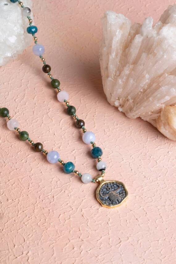 Sertifikalı Boğa Burcu Doğal Taş Makrome Kolye - 5