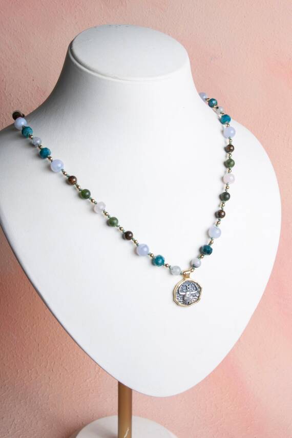 Sertifikalı Boğa Burcu Doğal Taş Makrome Kolye - 1