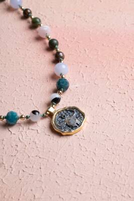 Sertifikalı Boğa Burcu Doğal Taş Makrome Kolye - 4