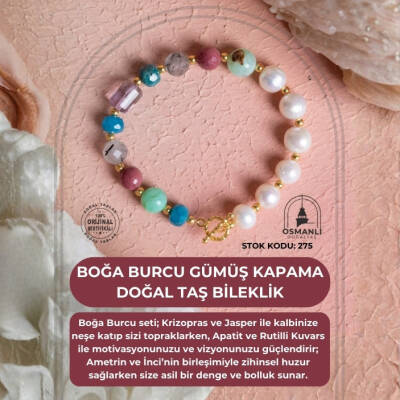 Sertifikalı Boğa Burcu Gümüş Kapama Doğal Taş Bileklik (SK:275) - 2