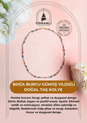 Sertifikalı Boğa Burcu Gümüş Yıldızlı Doğal Taş Kolye - 2