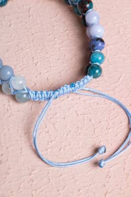 Sertifikalı Boğaz Çakrası Çift Sıra Doğal Taş Makrome Bileklik - 4