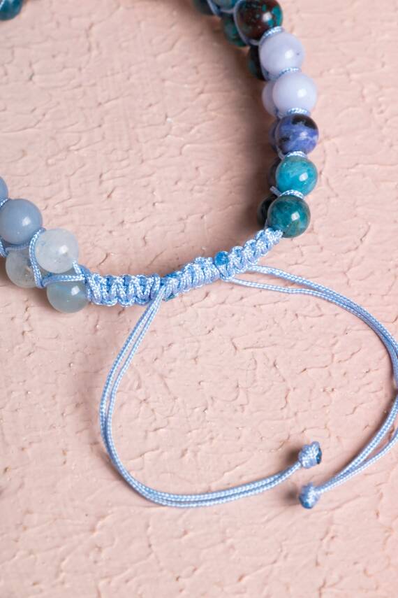 Sertifikalı Boğaz Çakrası Çift Sıra Doğal Taş Makrome Bileklik - 4