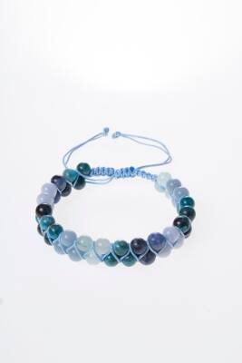 Sertifikalı Boğaz Çakrası Çift Sıra Doğal Taş Makrome Bileklik - 5