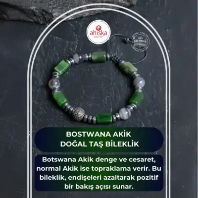 Sertifikalı Bostwana, Akik Gümüş Aparat Makrome Doğal Taş Bileklik - Doğal Taş (1)