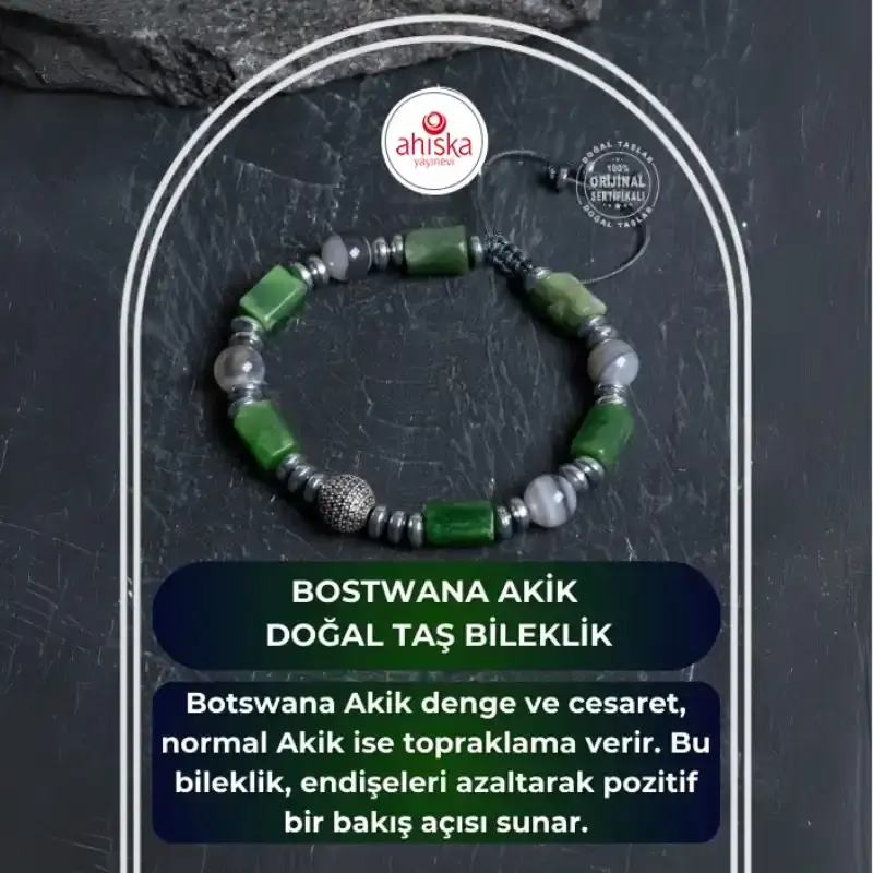 Sertifikalı Bostwana, Akik Gümüş Aparat Makrome Doğal Taş Bileklik - 2