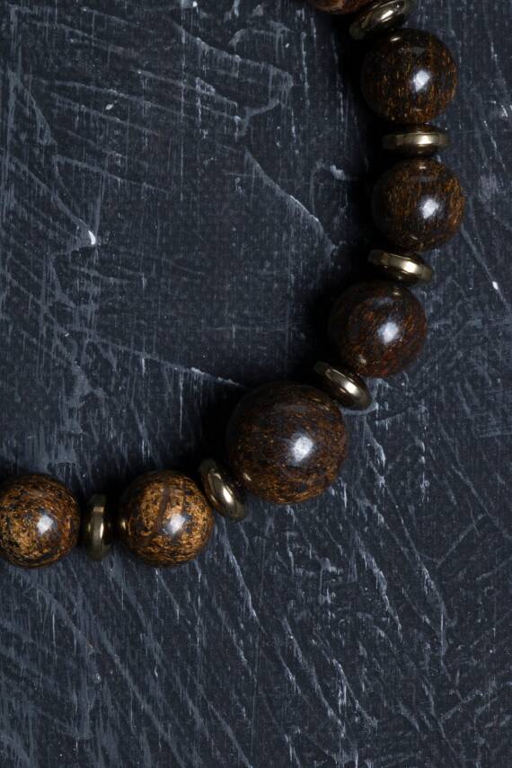 Sertifikalı Bronzit, Hematit Doğal Taş Bileklik - 1