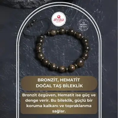 Sertifikalı Bronzit, Hematit Doğal Taş Bileklik - Doğal Taş (1)