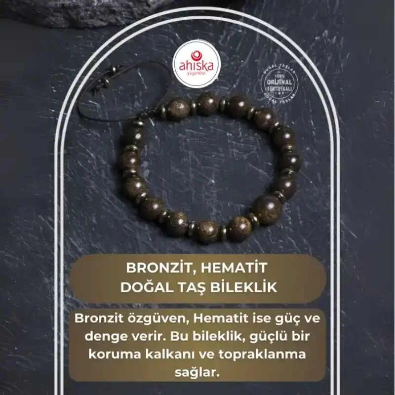 Sertifikalı Bronzit, Hematit Doğal Taş Bileklik - 2