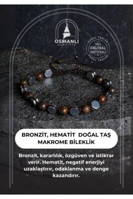 Sertifikalı Bronzit, Hematit Doğal Taş Makrome Bileklik - 2