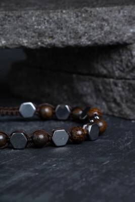 Sertifikalı Bronzit, Hematit Doğal Taş Makrome Bileklik - 3