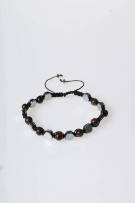 Sertifikalı Bronzit, Hematit Doğal Taş Makrome Bileklik - 4