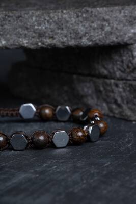 Sertifikalı Bronzit, Hematit Doğal Taş Makrome Bileklik - 3