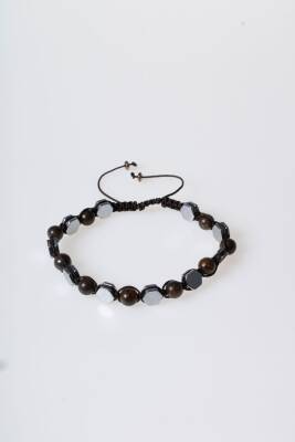 Sertifikalı Bronzit, Hematit Doğal Taş Makrome Bileklik - 5