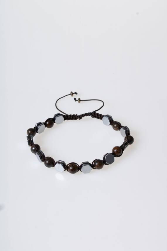 Sertifikalı Bronzit, Hematit Doğal Taş Makrome Bileklik - 5