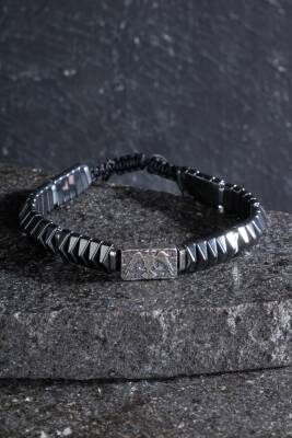 Sertifikalı Çift Başlı Selçuklu Kartal Gümüş Aparatlı Hematit Doğal Taş Makrome Bileklik - Osmanlı Doğaltaş