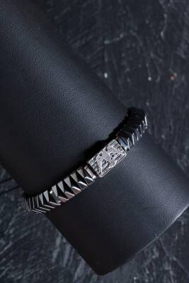 Sertifikalı Çift Başlı Selçuklu Kartal Gümüş Aparatlı Hematit Doğal Taş Makrome Bileklik - 3