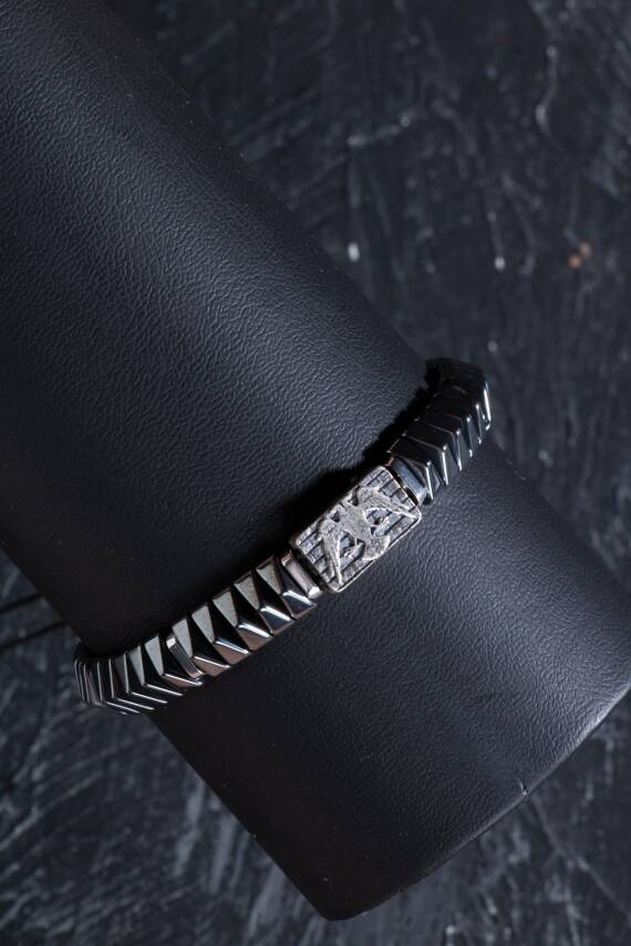 Sertifikalı Çift Başlı Selçuklu Kartal Gümüş Aparatlı Hematit Doğal Taş Makrome Bileklik - 3