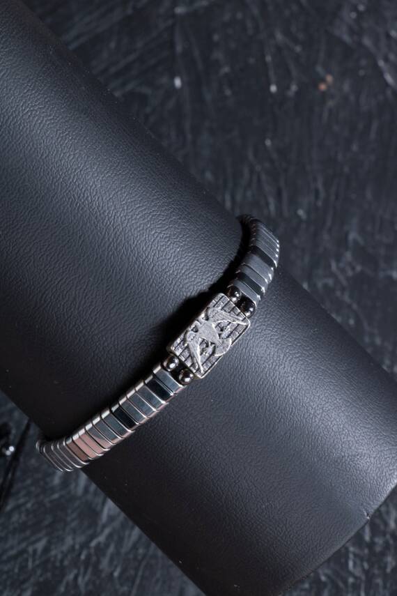 Sertifikalı Çift Başlı Selçuklu Kartal Gümüş Aparatlı Hematit Doğal Taş Makrome Bileklik - 7