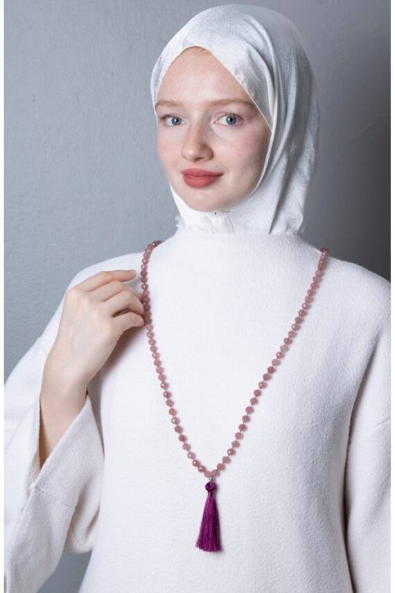 Sertifikalı Çilek Kuvars Elmas Kesim Fasetli Doğal Taş Tesbih Kolye 99luk - 8mm (SK:403) - 1