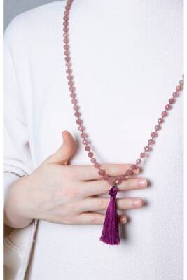 Sertifikalı Çilek Kuvars Elmas Kesim Fasetli Doğal Taş Tesbih Kolye 99luk - 8mm (SK:403) - 2