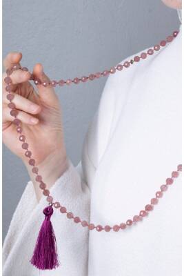 Sertifikalı Çilek Kuvars Elmas Kesim Fasetli Doğal Taş Tesbih Kolye 99luk - 8mm (SK:403) - 3