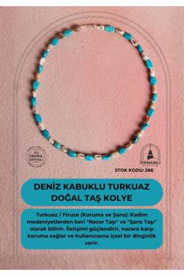 Sertifikalı Deniz Kabuklu Turkuaz Doğal Taş Kolye (SK:286) - Osmanlı Doğal Taş