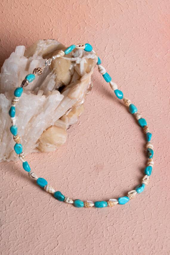 Sertifikalı Deniz Kabuklu Turkuaz Doğal Taş Kolye (SK:286) - 2