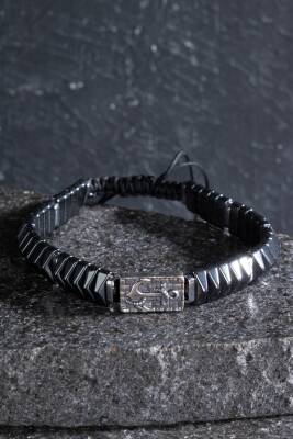 Sertifikalı Denizci Çapa Gümüş Aparatlı Hematit Doğal Taş Makrome Bileklik - Osmanlı Doğaltaş