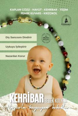 Sertifikalı Doğal Taş Bebek Kolye - Kehribar, Yeşim, Kaplan Gözü, Akik, Havlit, Krizokol, Pembe Kuvars - Osmanlı Doğaltaş