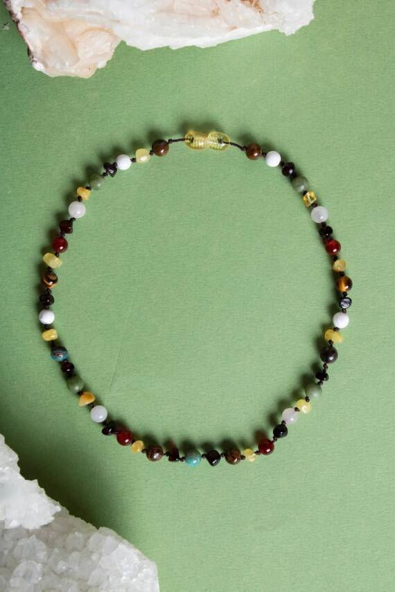 Sertifikalı Doğal Taş Bebek Kolye - Kehribar, Yeşim, Kaplan Gözü, Akik, Havlit, Krizokol, Pembe Kuvars - 4