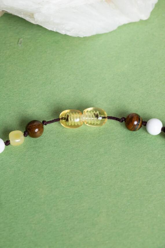 Sertifikalı Doğal Taş Bebek Kolye - Kehribar, Yeşim, Kaplan Gözü, Akik, Havlit, Krizokol, Pembe Kuvars - 6