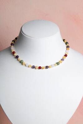 Sertifikalı Doğal Taş Bebek Kolye - Kehribar, Yeşim, Kaplan Gözü, Ametist, Pembe Kuvars, Akik - 4