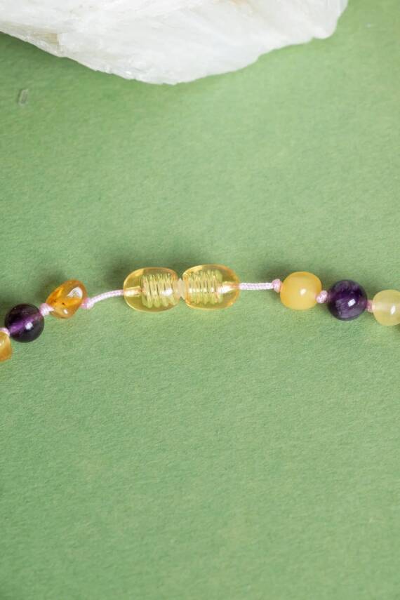 Sertifikalı Doğal Taş Bebek Kolye - Kehribar, Yeşim, Kaplan Gözü, Ametist, Pembe Kuvars, Akik - 6